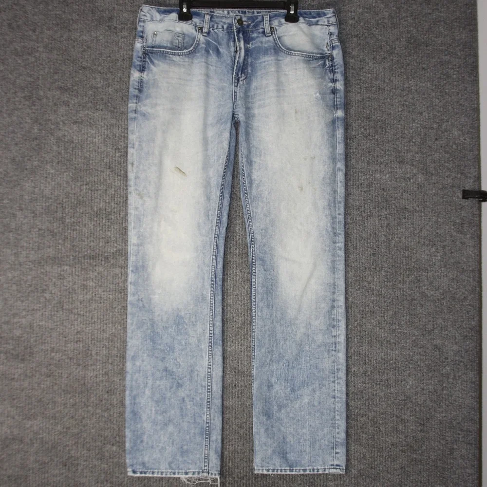 Buffalo David Bitton Six‎ Straight Jeans Mens 36 Light Wash Blue Denim Casual